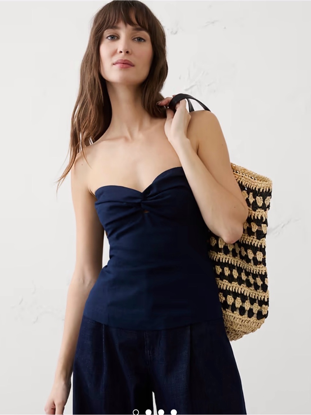 Banana Republic Navy Strapless Knot-Front Top